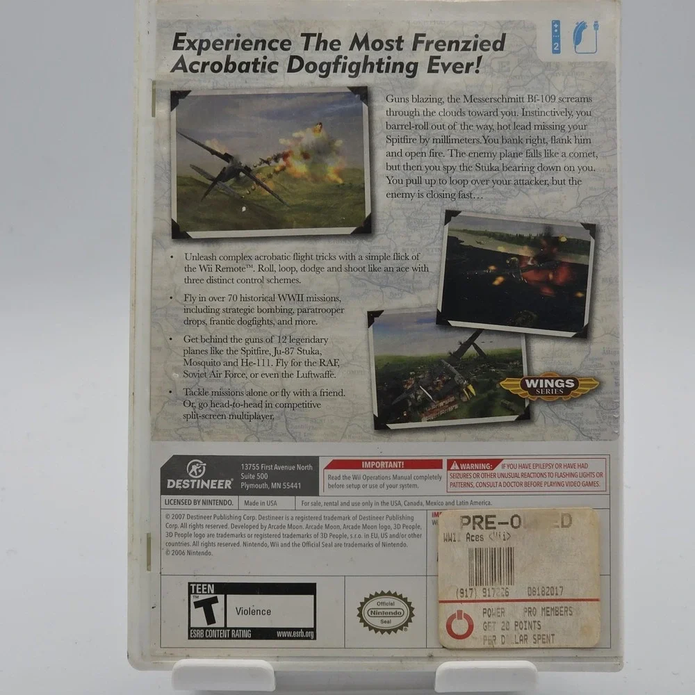 WWII Aces Nintendo Wii Video Game Complete CIB Wings Series Destineer Teen Retro